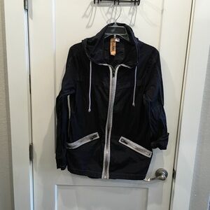 Fillmore American Rock Small Dark Navy Hooded Jacket Silver Reflective Zip Rain